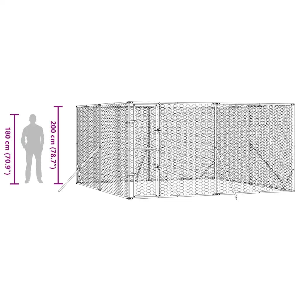 Cuccia per Cani da Esterno Argento 4x4x2 m in Acciaio Zincato 3190455