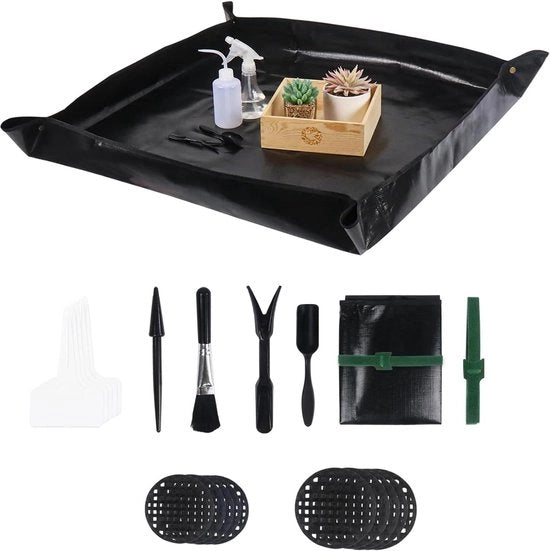 Mat per Repiantare all'Interno - Set di 21 Strumenti per Succulente - Mat per Piante Idrorepellente per Giardinaggio (Nero)