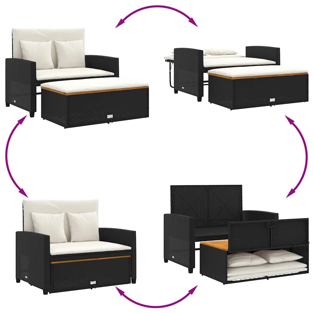 Divano Giardino con Cuscini 2 Posti Nero Polyrattan e Acacia 365141