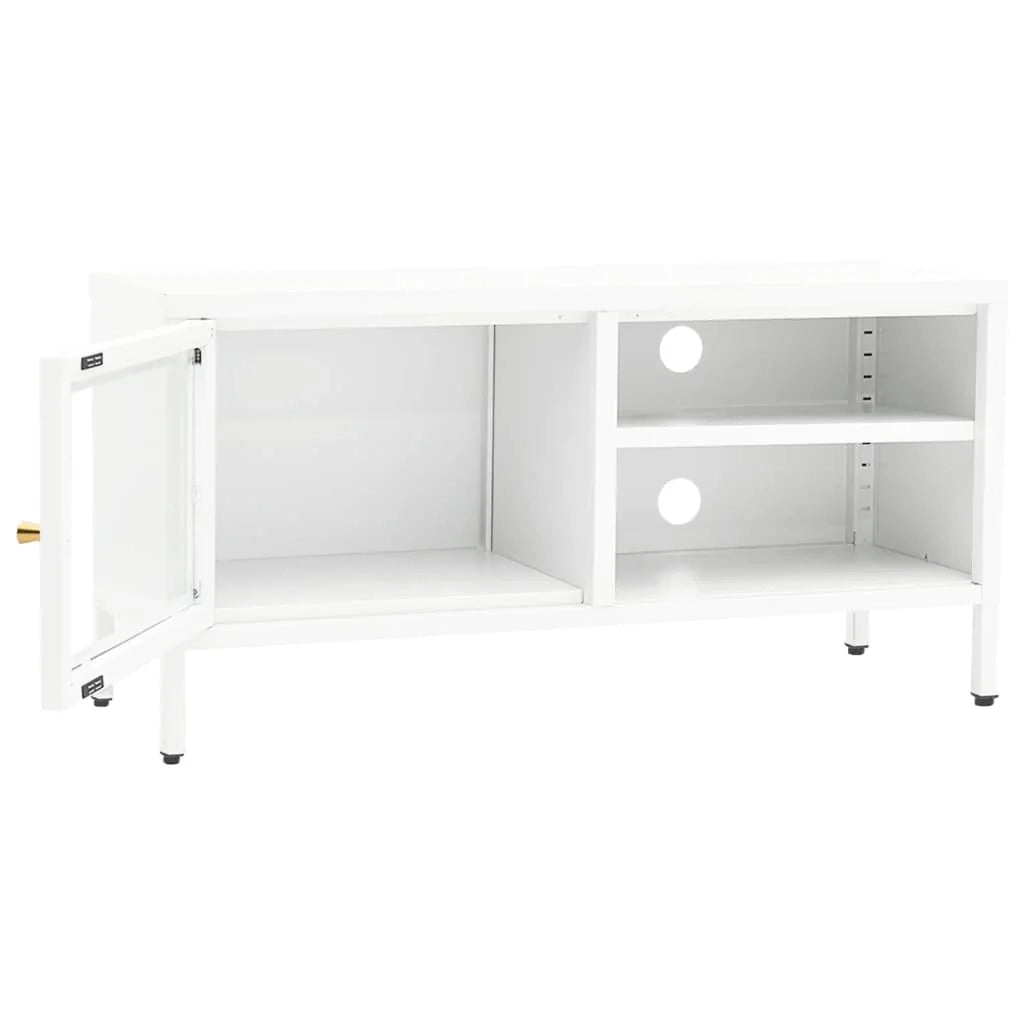 Mobile TV multimediale scaffale TV mobile TV sala da pranzo soggiorno camera da letto 90 x 30 x 44 cm acciaio e vetro bianco 02_0026340