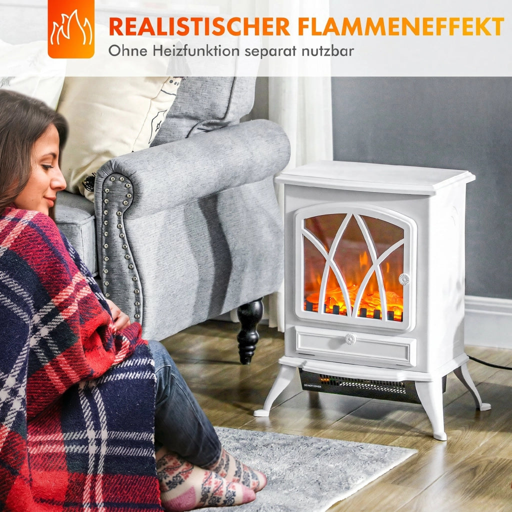 Elektrokamin mit Heizung, LED Flammeneffekt, 1000/2000W, Weiß