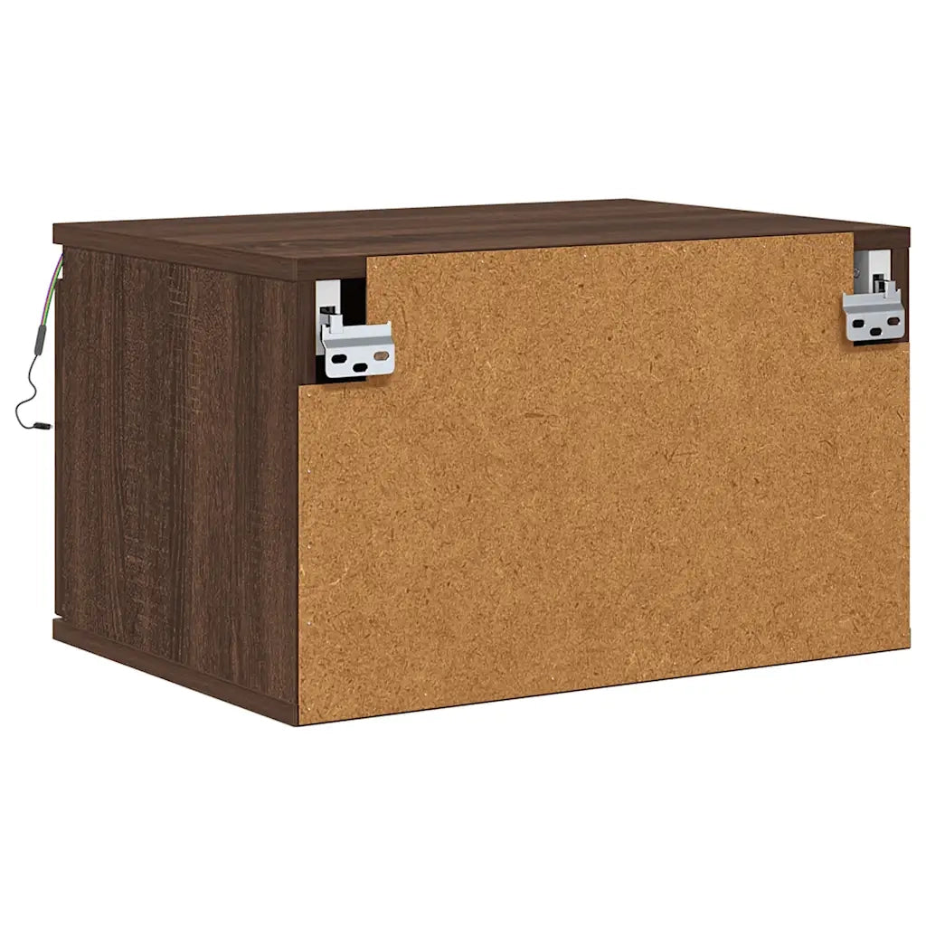 Comodino | Armadio da Notte | Mobiletto da notte a Parete con luci LED Rovere Marrone