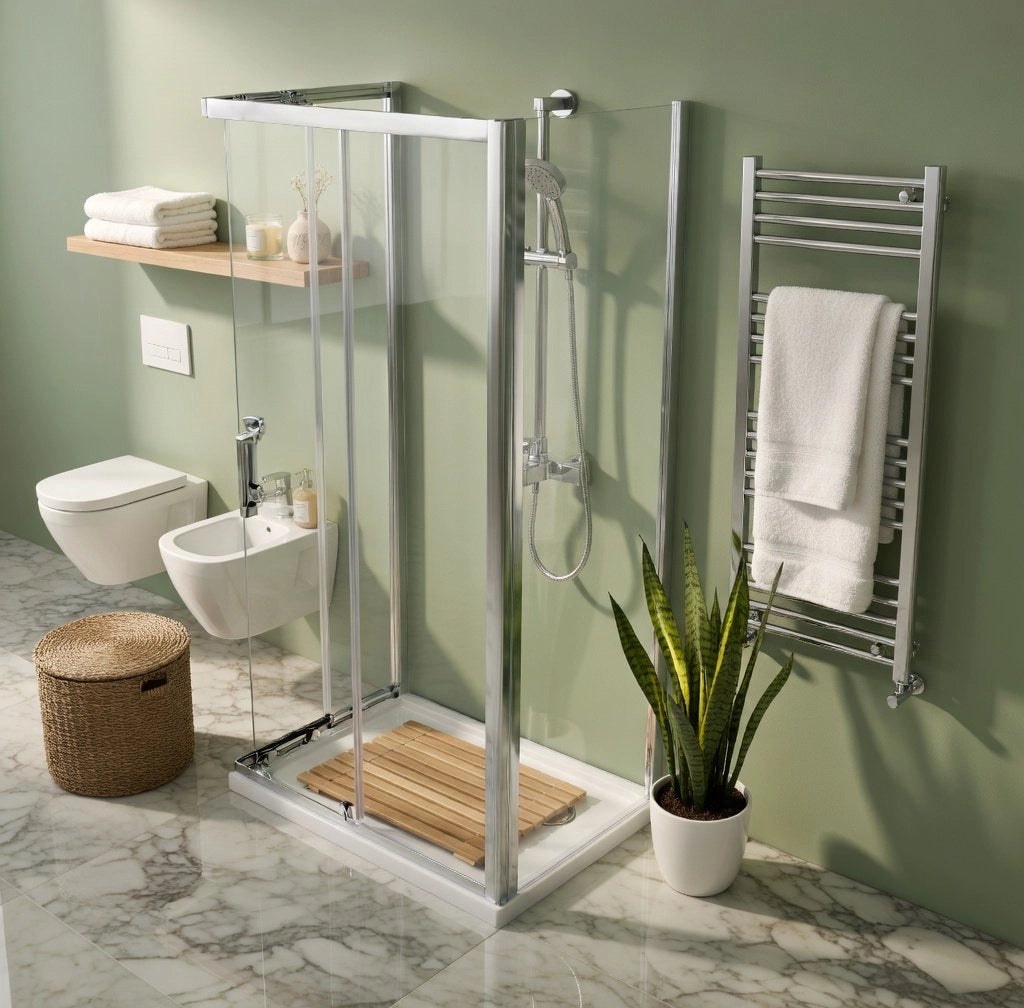 Box Doccia 3 lati 80x80x80 cm: fisso + angolare scorrevole GIGI - Cromato Lucido