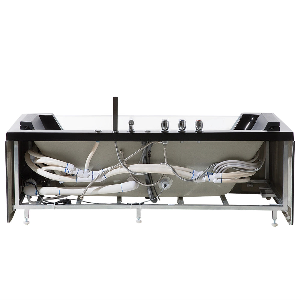 Massaggio Punti Bagno Nero Argento con LED Sanitario Acrilico e Vetro Singolo 174 x 79 cm
