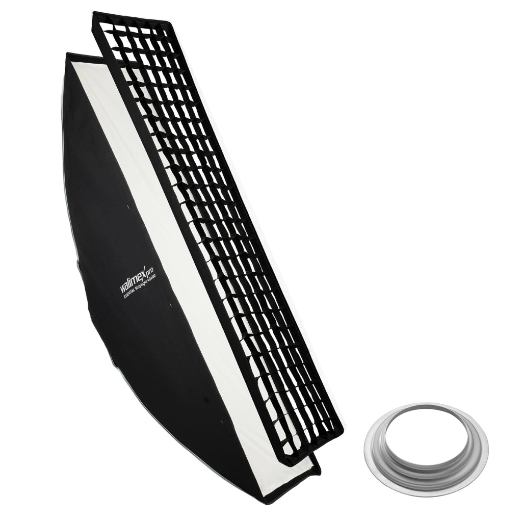 Essential Striplight Softbox 40x180cm + adattatore softbox per Hensel Expert, ruotabile a 360°, con griglia, adattatore Bowens e borsa per il trasporto