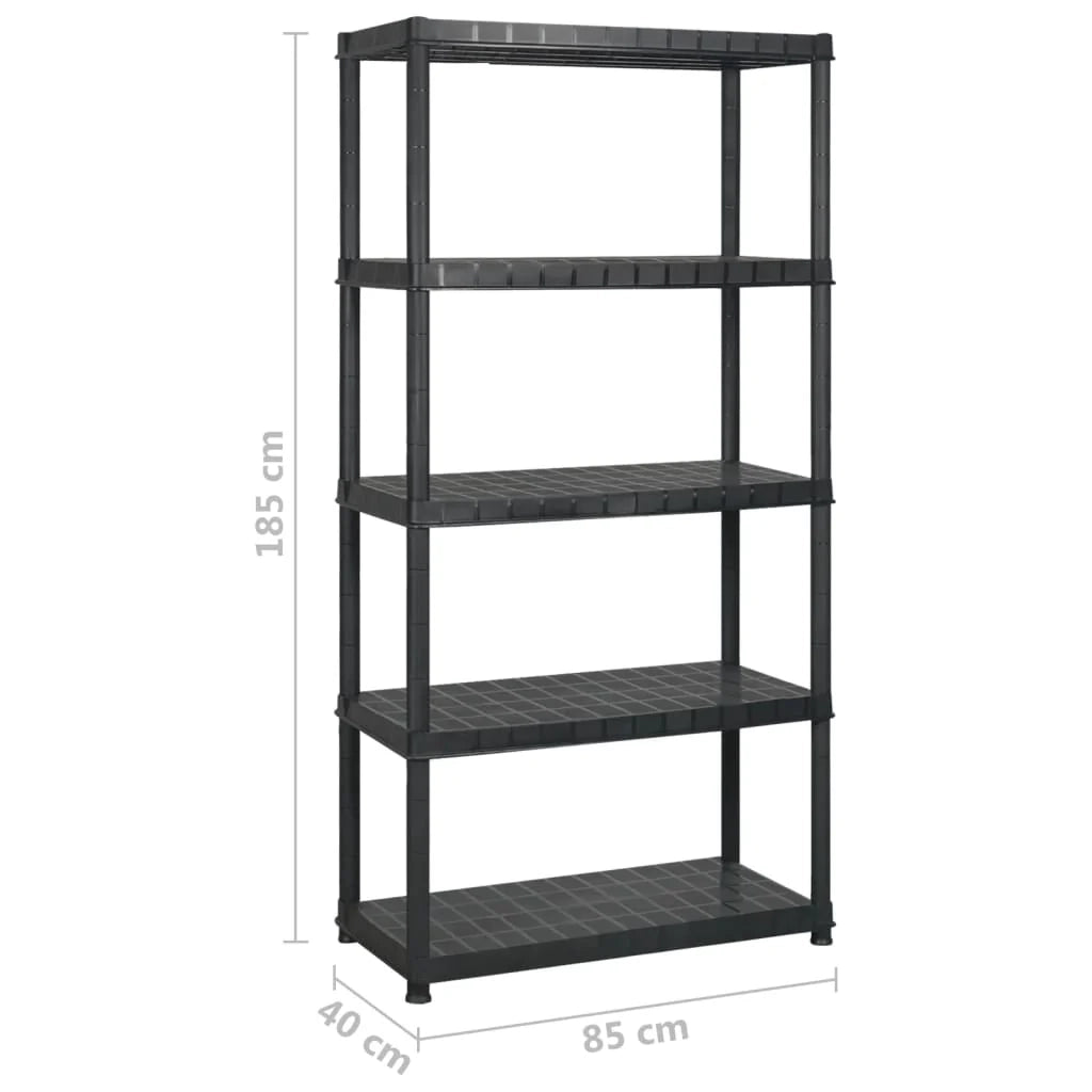 Scaffale portaoggetti a 5 ripiani 340 x 40 x 185 cm Plastica nera 02_0045705
