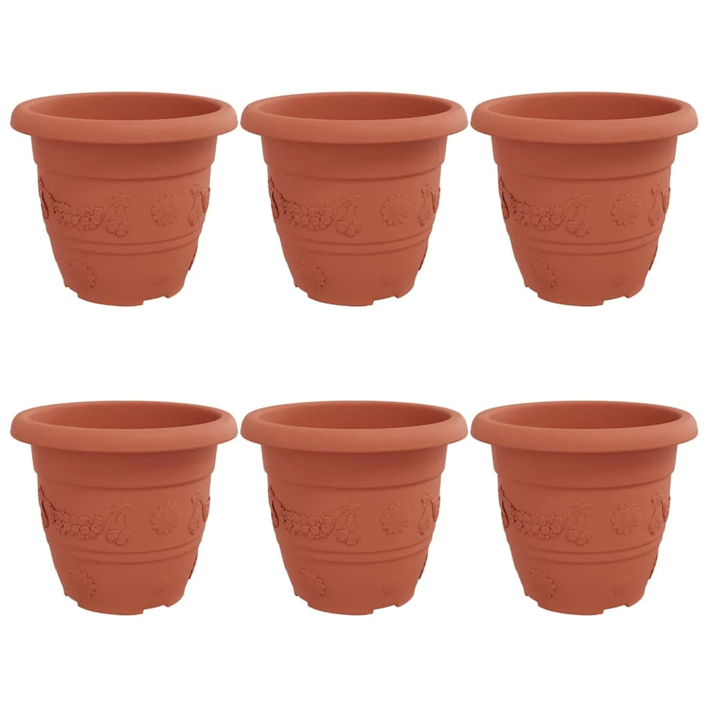 Set di 6 vasi da fiori rotondi moderni e leggeri per interni ed esterni 30 x 30 x 25 cm in plastica rosso mattone 02_0059325