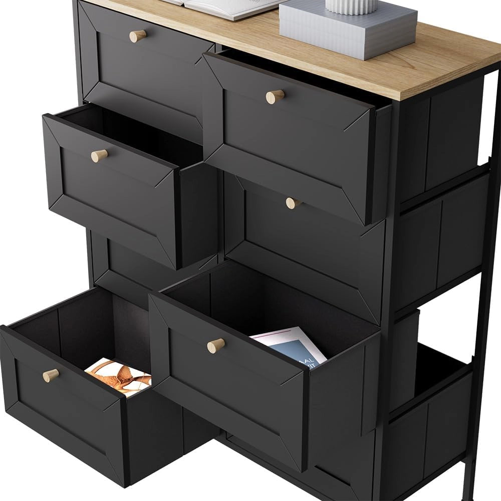 Cassettiera Belaro, Nero, 80 x 95 cm con 8 cassetti, per riporre abiti e oggetti di uso quotidiano