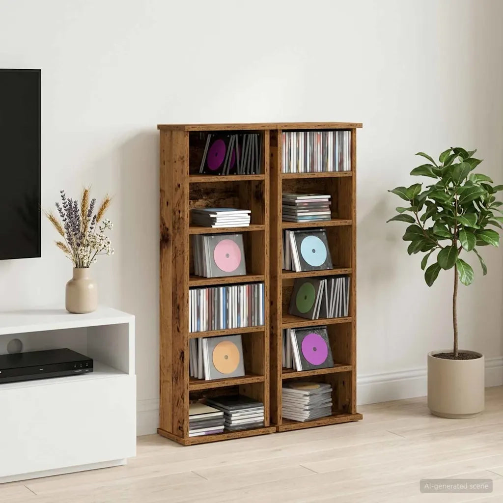 Mobile per CD 2 pz Legno antico 60 x 17 x 92 cm 8012759