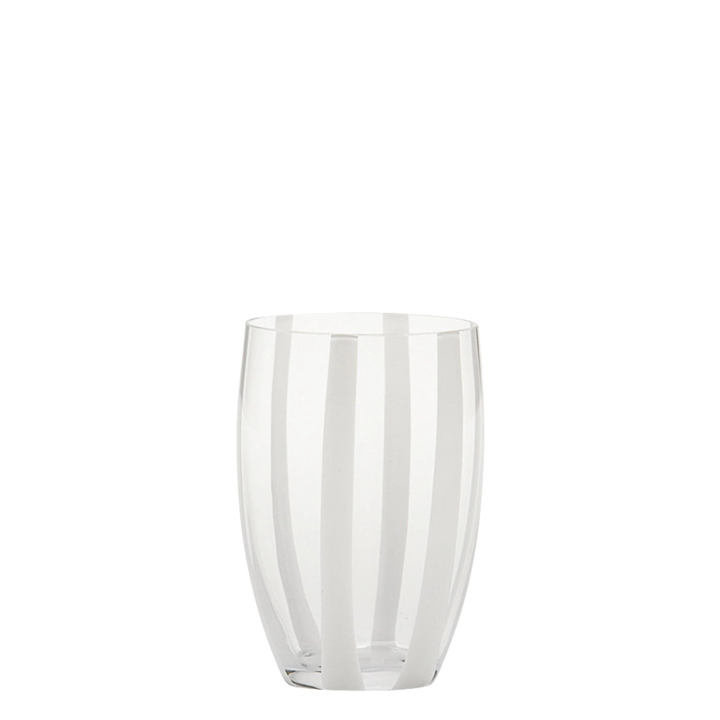 Gessato Set 6 Bicchieri Tumbler in Vetro Trasparente Soffiato a Bocca con Raffinate Fasce Verticali in Pasta Bianca Design Elegante e Artigianale