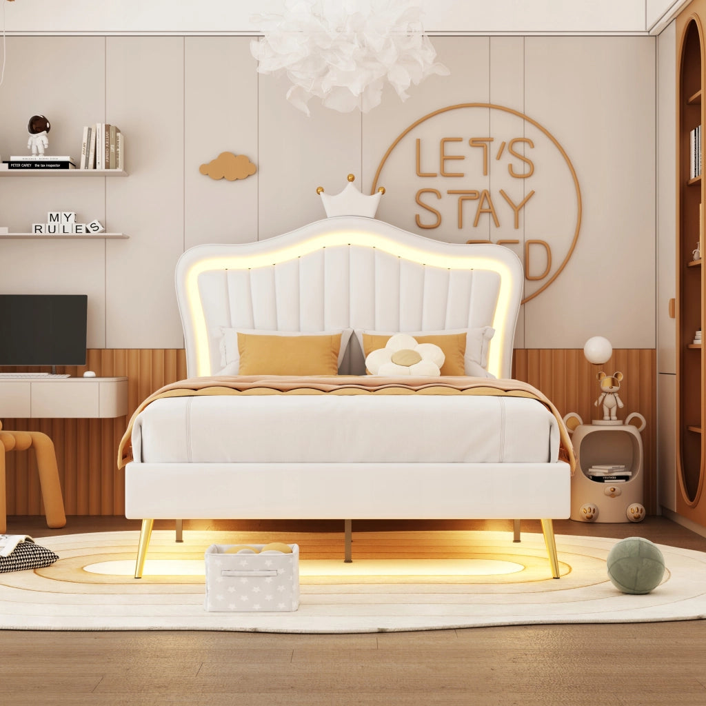 Letto singolo 90x200 - Xylo - Bianco con LED e corona