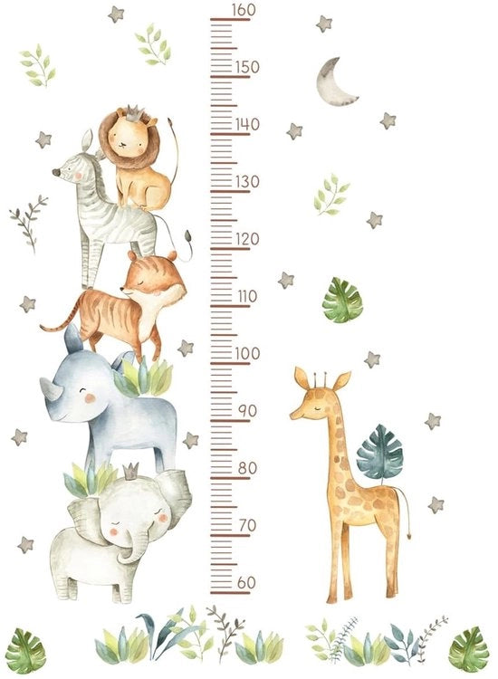 Misuratore di crescita per bambini - Sticker di misurazione - Misuratore di crescita in legno - Misuratore di crescita per bambini - Disegno di animali - Impronta idrorepellente e duratura