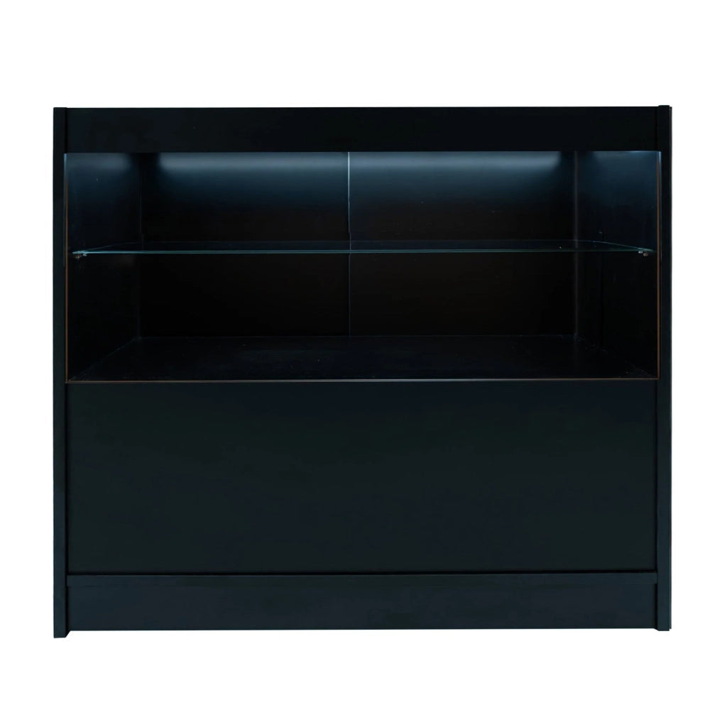 Bancone LED C1200 Nero con 2 Ripiani a Vista e 1 Chiuso, Vetrina