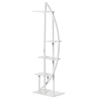 Portafiori a 5 Livelli a Mezzaluna per Interni ed Esterni in MDF e Acciaio, 50x30x160 cm, Bianco