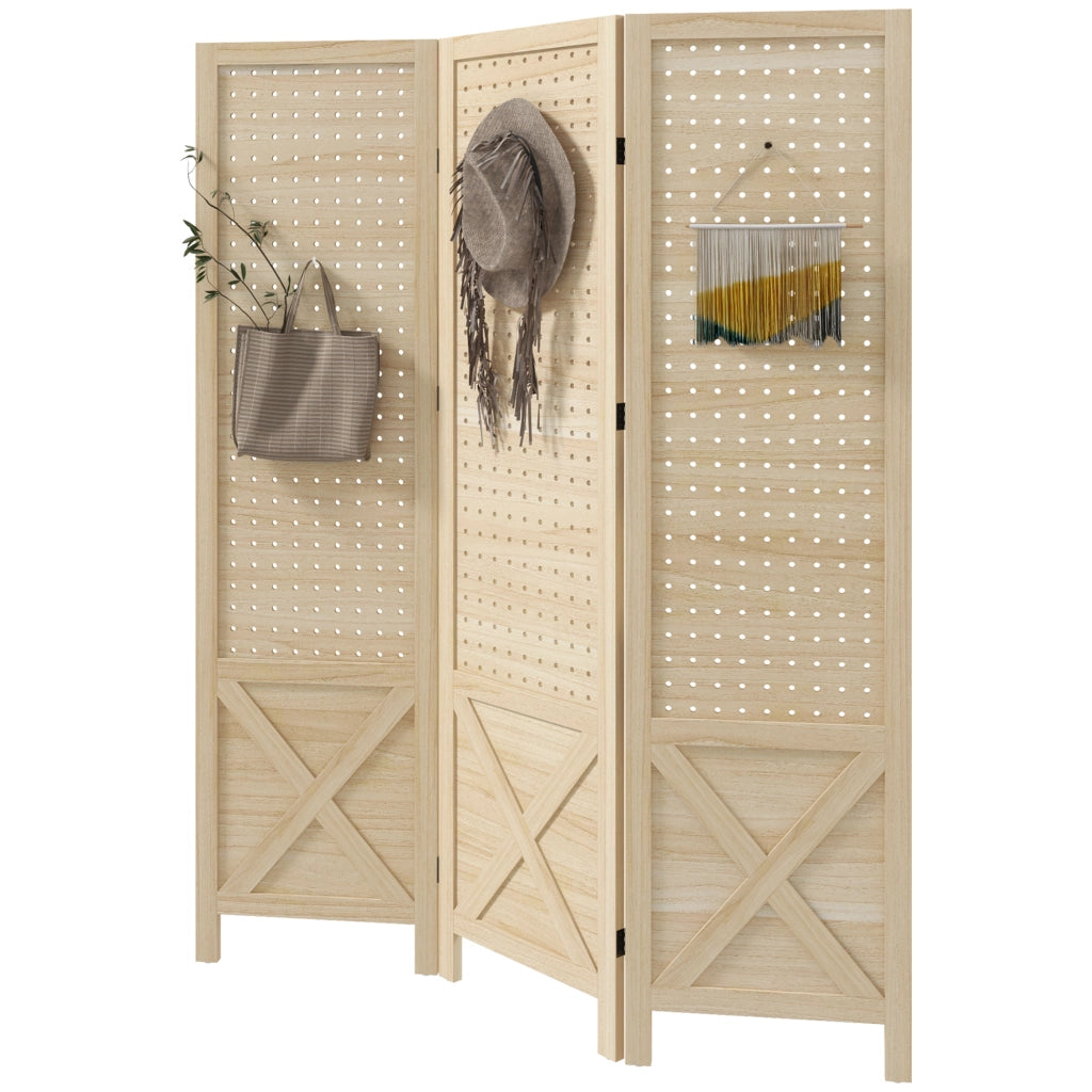 Paravento separatore 3 pannelli ¨C Xylo ¨C legno naturale traforato 114x144,5 cm