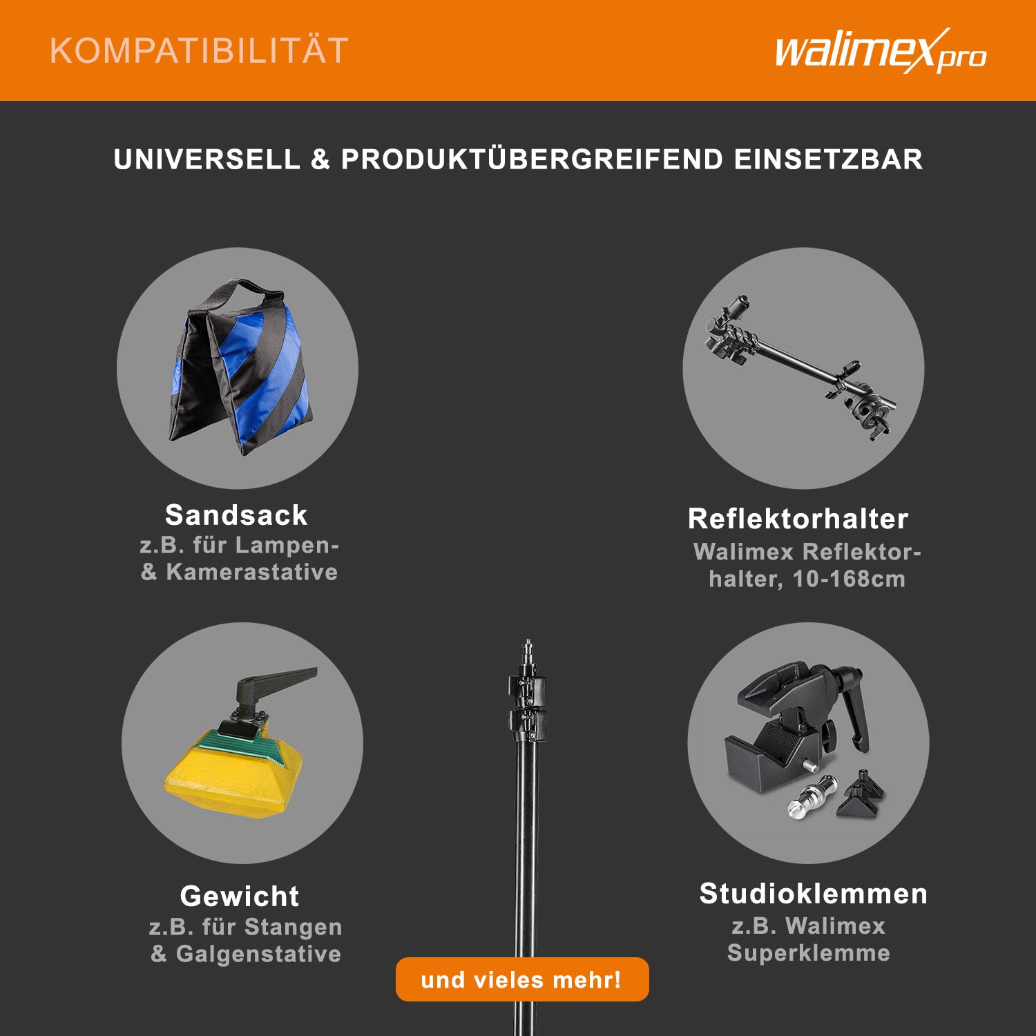Stativo per luci AIR 280 FW-806, in alluminio, altezza max 280 cm, Cavalletto fotografico max 6 kg per faretti flash foto e video