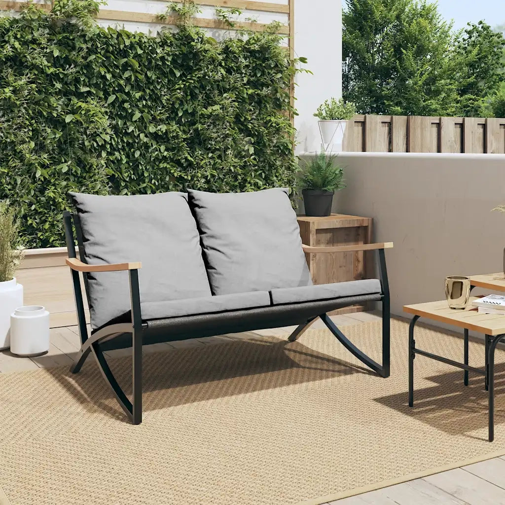Panchina da Giardino con Cuscini 120 cm Nera in Acciaio