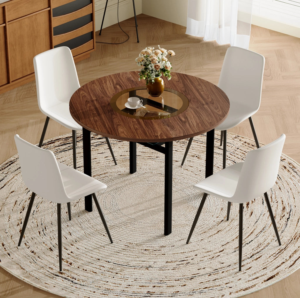 Set tavolo da pranzo rotondo Ø100 cm con 4 sedie in pelle sintetica PU HOMVRA