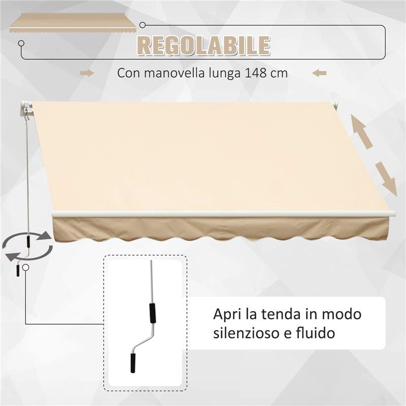 TENDA DA SOLE AVVOLGIBILE A PARETE DA ESTERNO 3 X 2.5 MT COLORE BEIGE