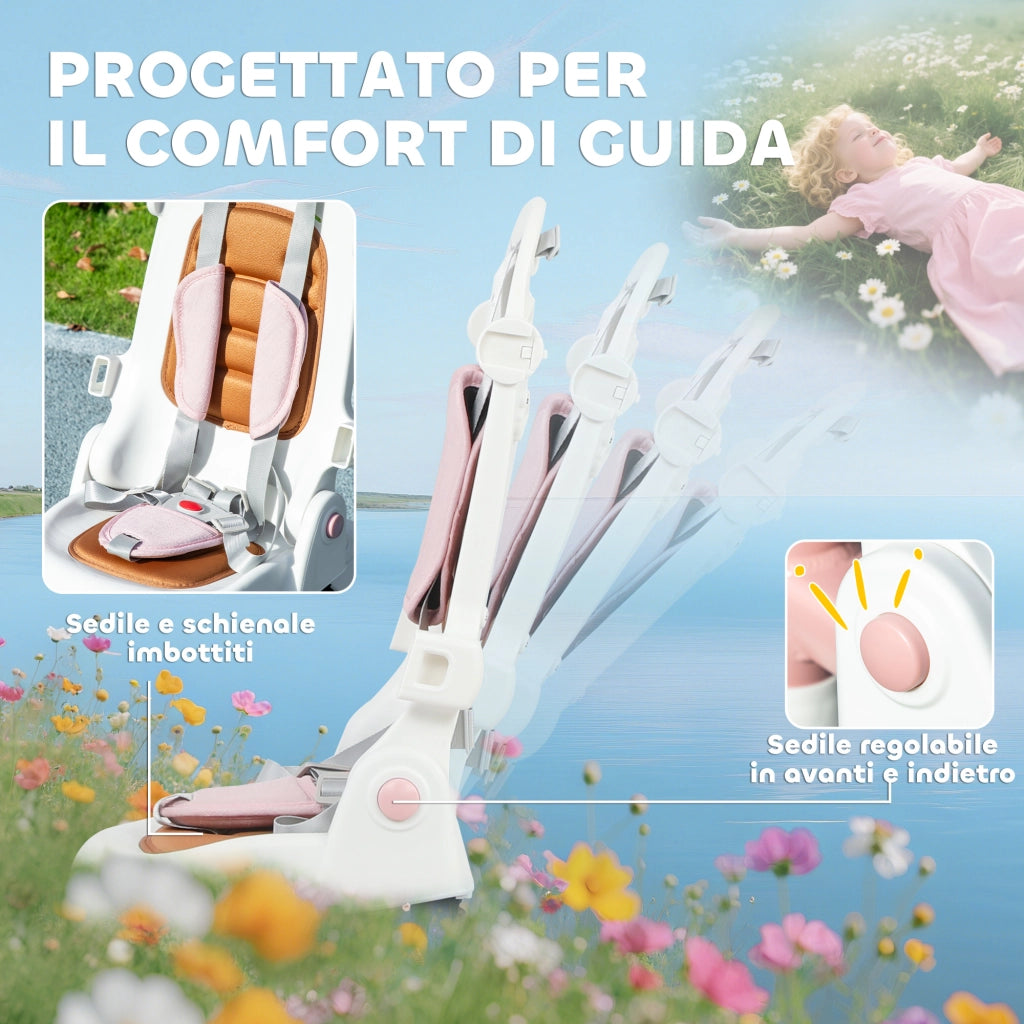 Triciclo 5 in 1 per Bambini con Maniglione di Spinta e Copertura ¨C Xylo ¨C Rosa, 96.5x49x101 cm
