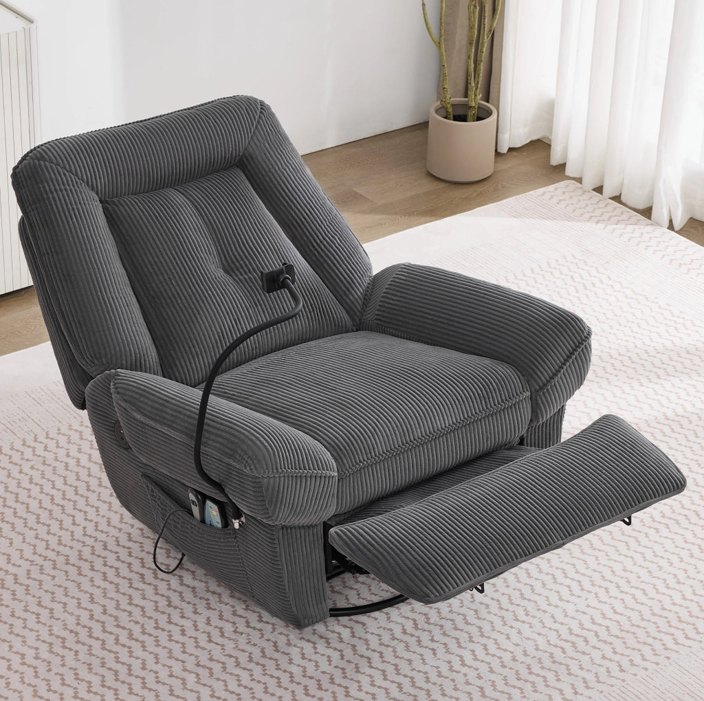 Poltrona massaggiante elettrica girevole 360° con riscaldamento; USB e supporto telefono; grigio