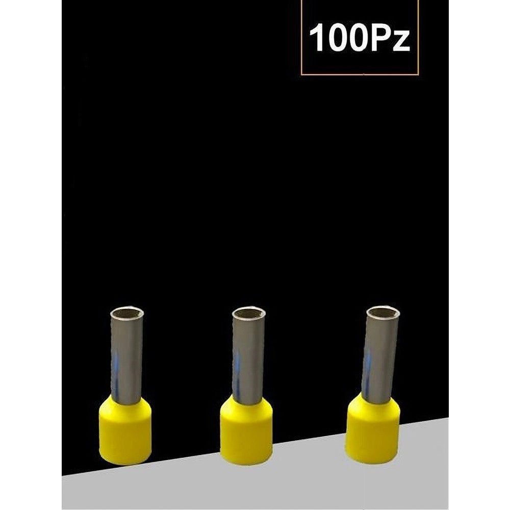 Trade Shop - Confezione 100pz Tubetto Capicorda Isolato Per Cavi Da 2.5mm² Terminale 8mm E2508 - Giallo