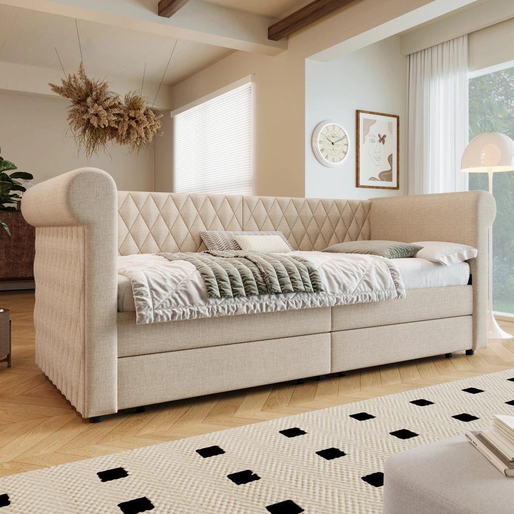 Letto con testata vintage divano letto in lino 90x200 cm