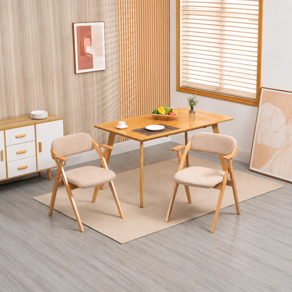 Set di 2 sedie pieghevoli con braccioli; seduta imbottita in legno; kaki
