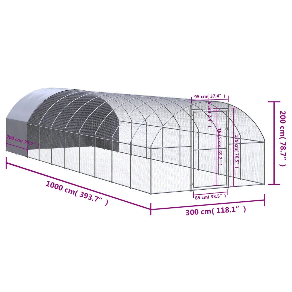 Gabbia per Polli da Esterno 3x10x2 m in Acciaio Zincato 3095476
