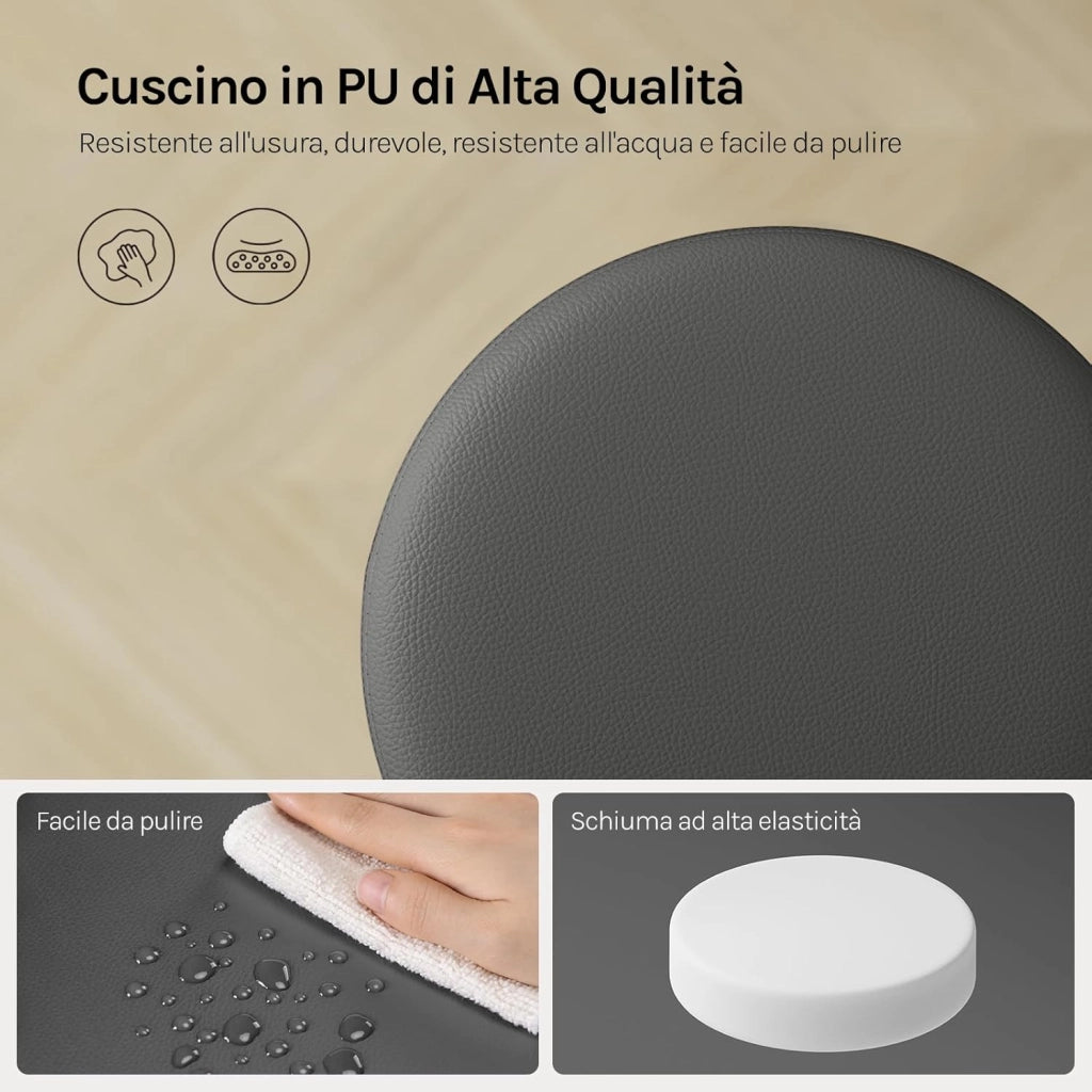 Sgabelli da Trucco Set di 2, Sgabello Rotondo Girevole Regolabile in Altezza, Sgabello Imbottito per Toeletta, Sedia da Cucina in Pelle Sintetica, Altezza Seduta 54-69 cm, Grigio, BH14gr-2