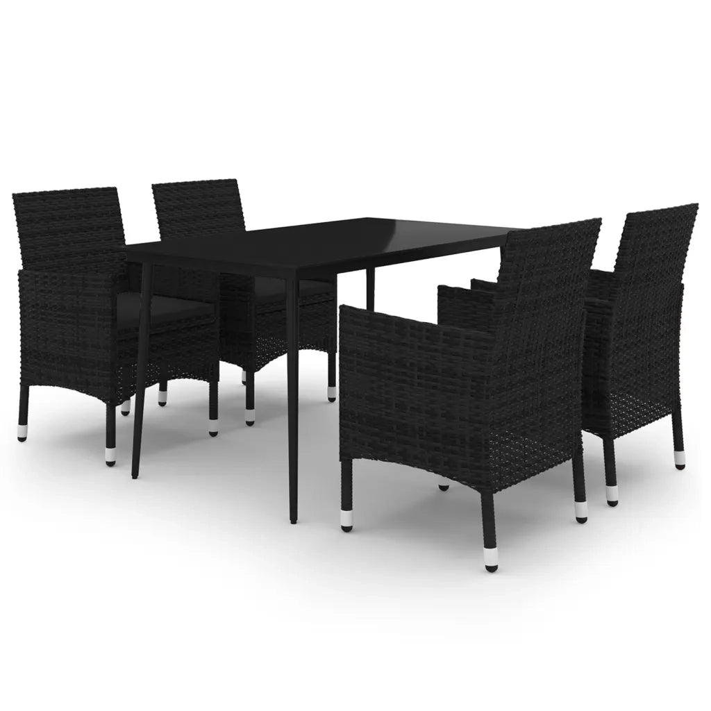 Set da Pranzo per Giardino 5 pz con Cuscini Polyrattan e Vetro cod mxl 38806