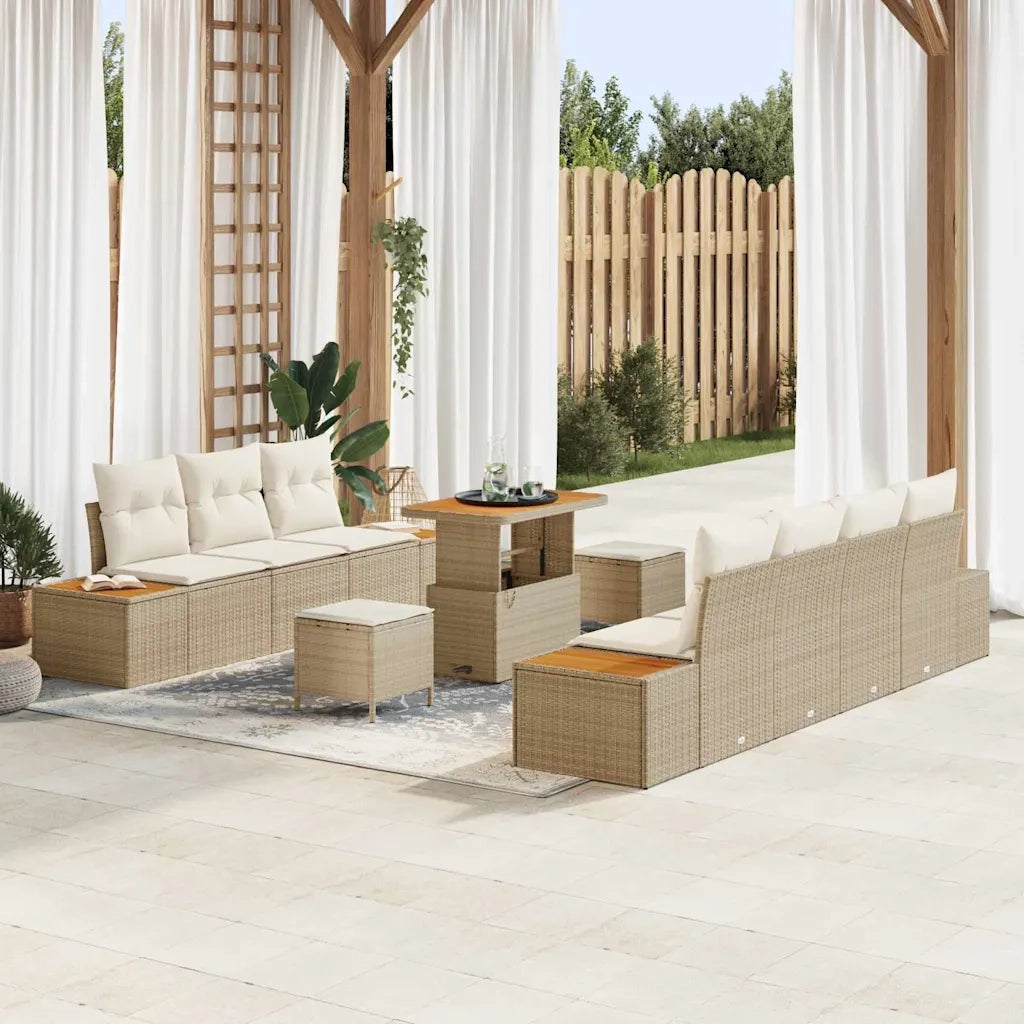 Set Divano da Giardino con cuscino 10 pcs Beige Poly Rattan 3364831
