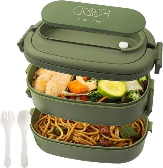 Lunchbox a doppia cassa - BPA libero - 1550 ml - verde - 19 x 12 x 12 cm