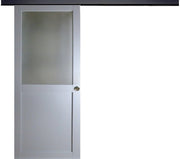 Porta scorrevole Athena Style Atelier En Enrobe Gris Clair Largeur 73 + Rail Alu Bandeau Noir + 2 Coquilles Posees