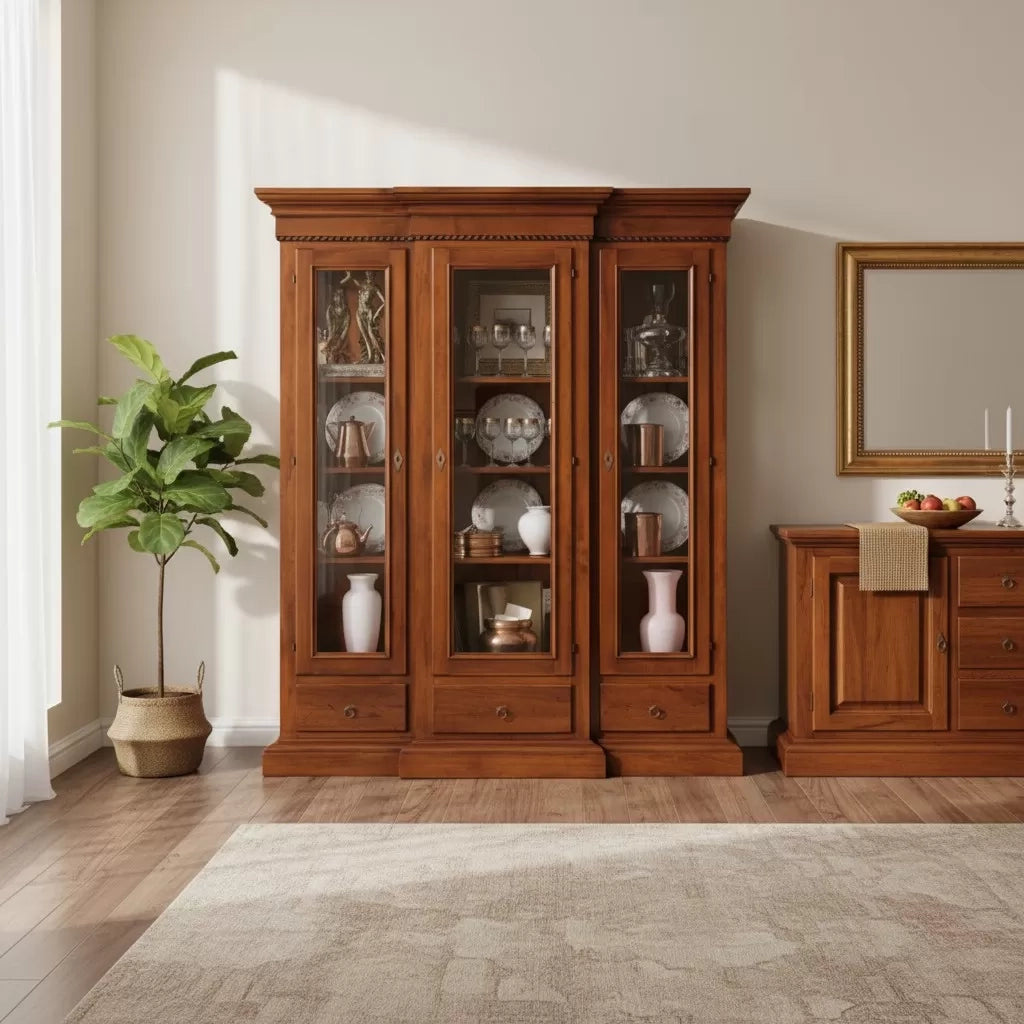 Vetrina 3 porte in legno arte povera tinta noce 179x49x200 - Mobili 2G