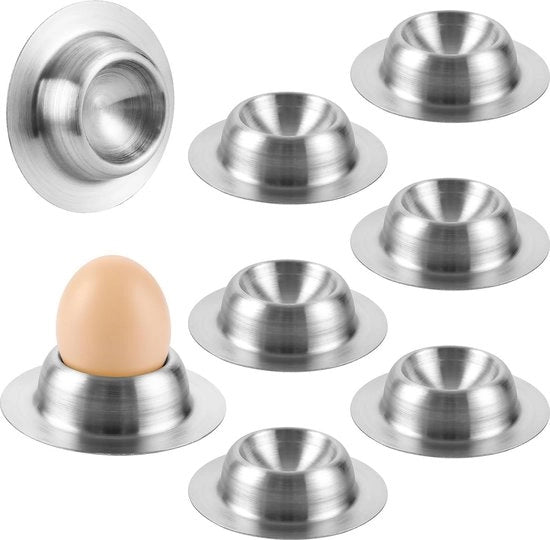 Set di 8 contenitori per uova in acciaio inossidabile, 8,5 x 1,5 cm, piatto per uova in argento, supporto per uova, contenitore per uova, contenitore per uova ripiegabile, contenitore per uova