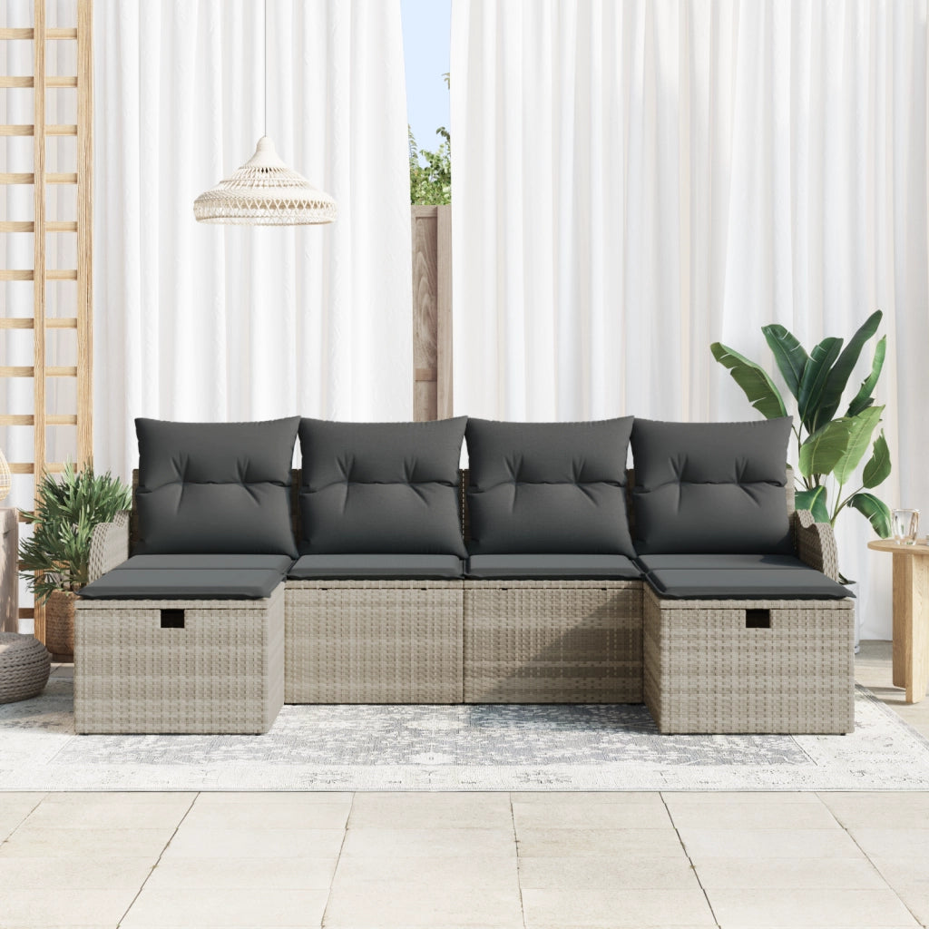 Set di 6 Pezzi di Divano da Giardino con Cuscini Grigio Chiaro Rattan Polietilene