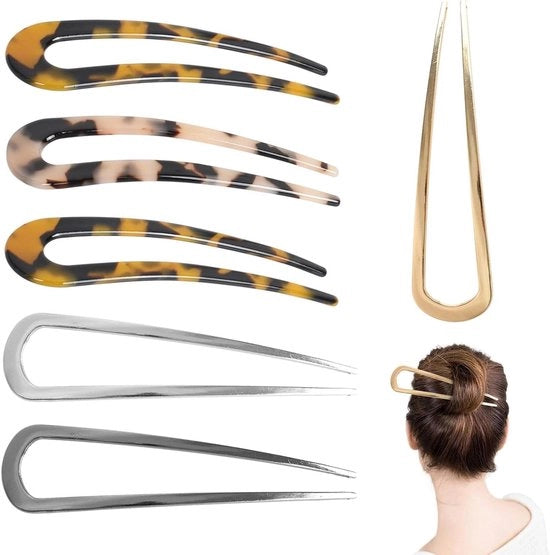 Set di 6 spille a forma di U in diverse colori per signore