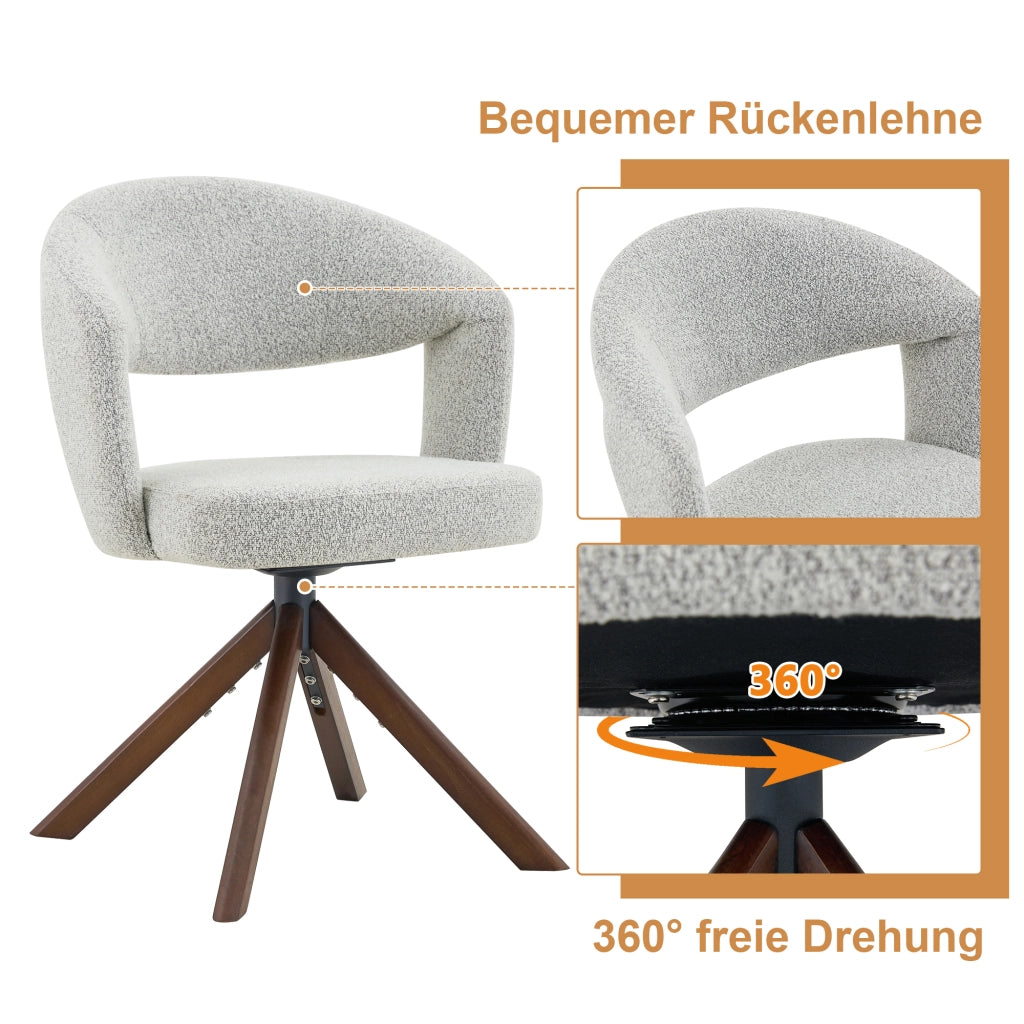 SEDIA Girevole 360° Set da 2 pezzi 81,5 cm Tessuto grigio chiaro e legno di noce