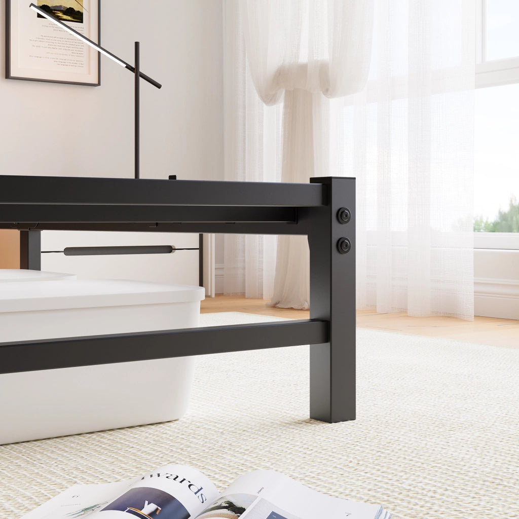 Letto matrimoniale 140 × 200 cm con LED RGB, 2 USB, contenitore sotto il letto et senza materasso, nero marrone