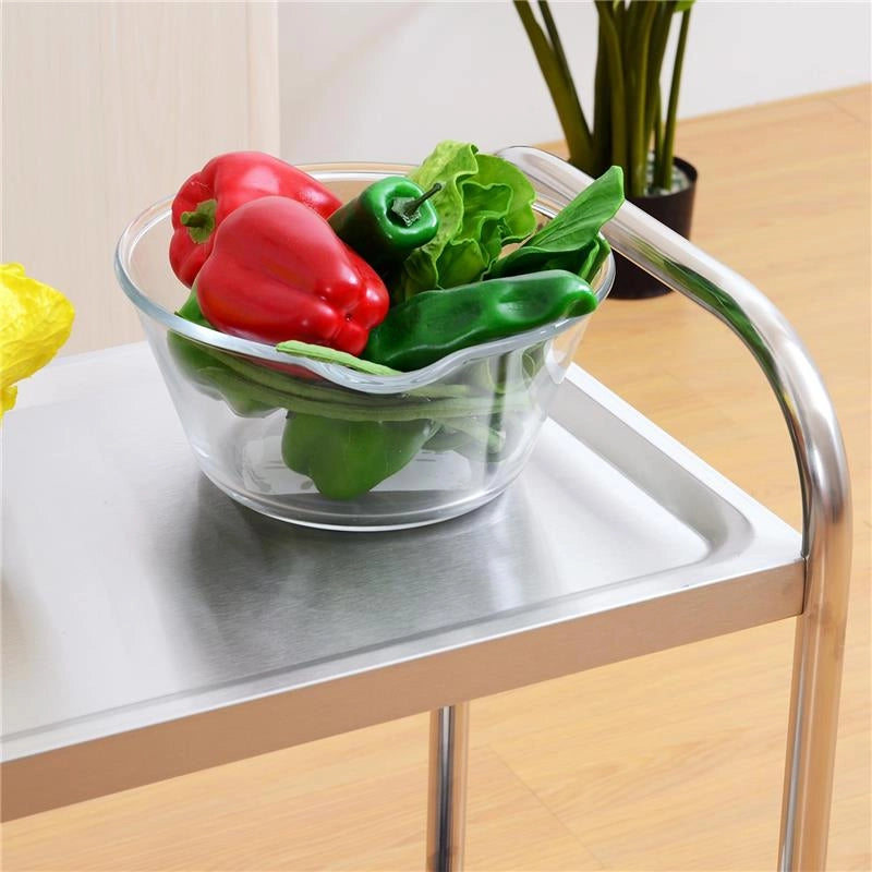 CARRELLO PORTAVIVANDE DA CUCINA 2 RIPIANI IN ACCIAIO INOX 71X41X81CM