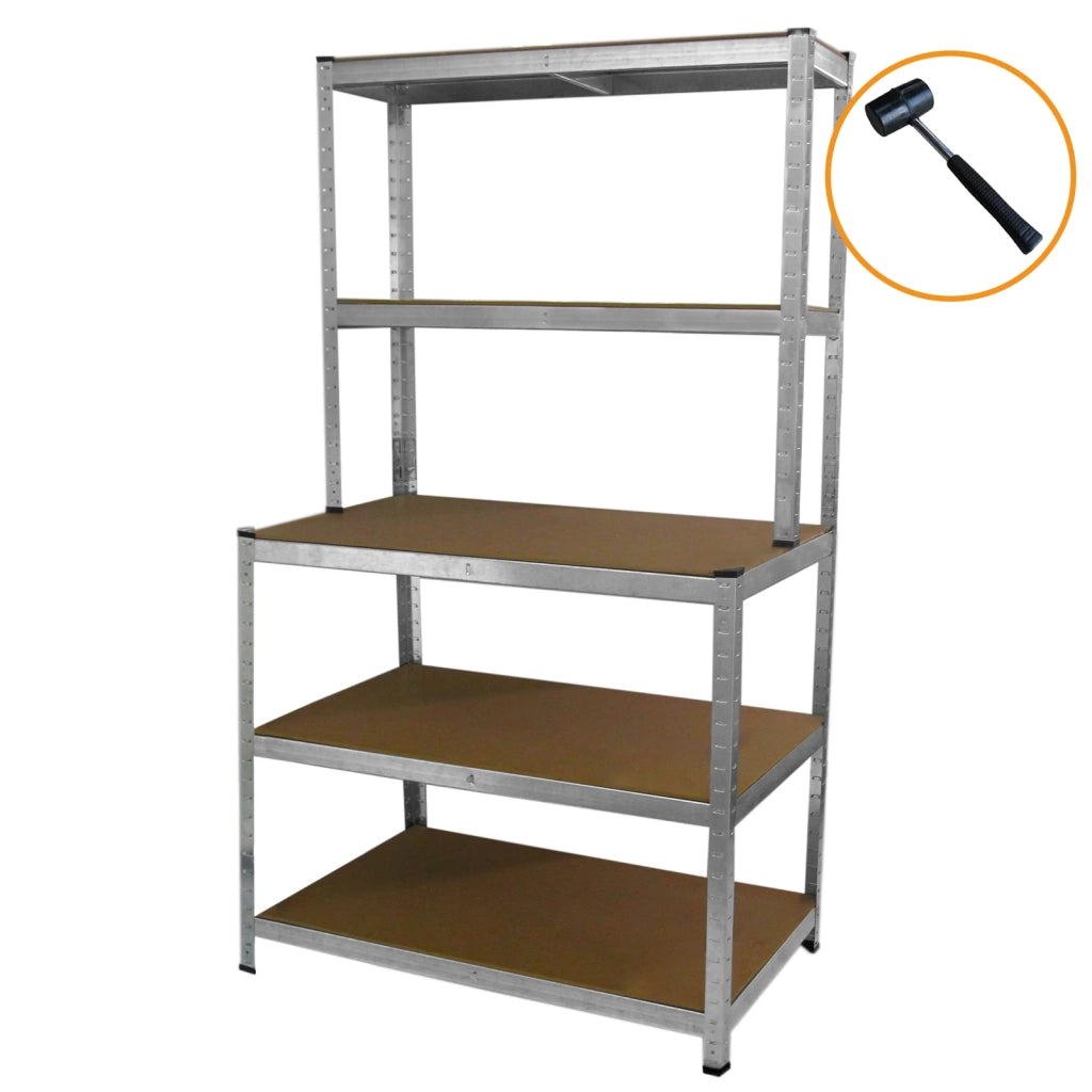 Tavolo da Lavoro con Scaffale in Acciaio Galvanizzato Senza Bulloni Grigio