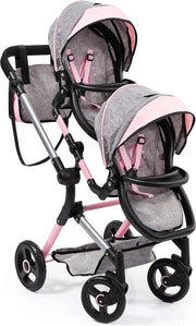 Doppio Neo Doppio passeggino con ruote regolabili e inclinabile con valigetta rosa grigio - per passeggini per due bambini