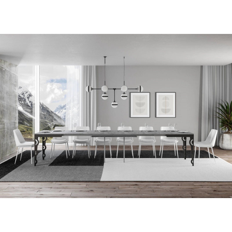Tavolo allungabile 90x180/440 cm Karamay Evolution telaio Antracite - Cemento