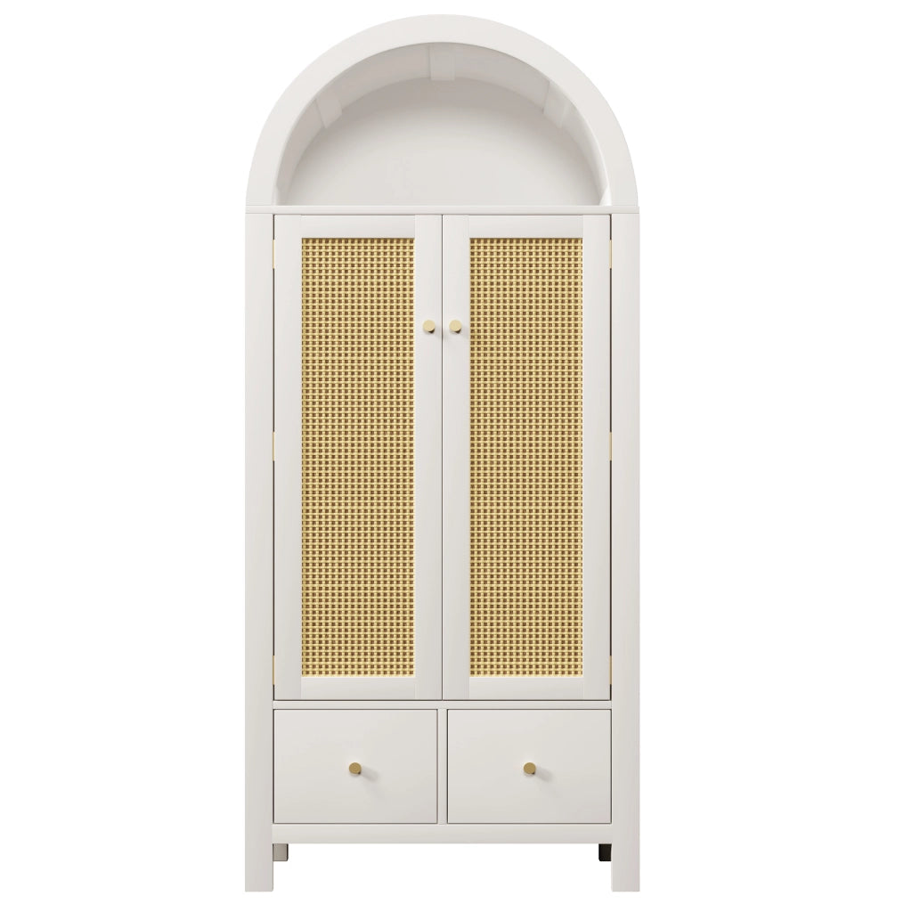 Armadio guardaroba in legno bianco 78x45x181 cm con 2 ante, 2 cassetti, vano aperto e asta appendiabiti