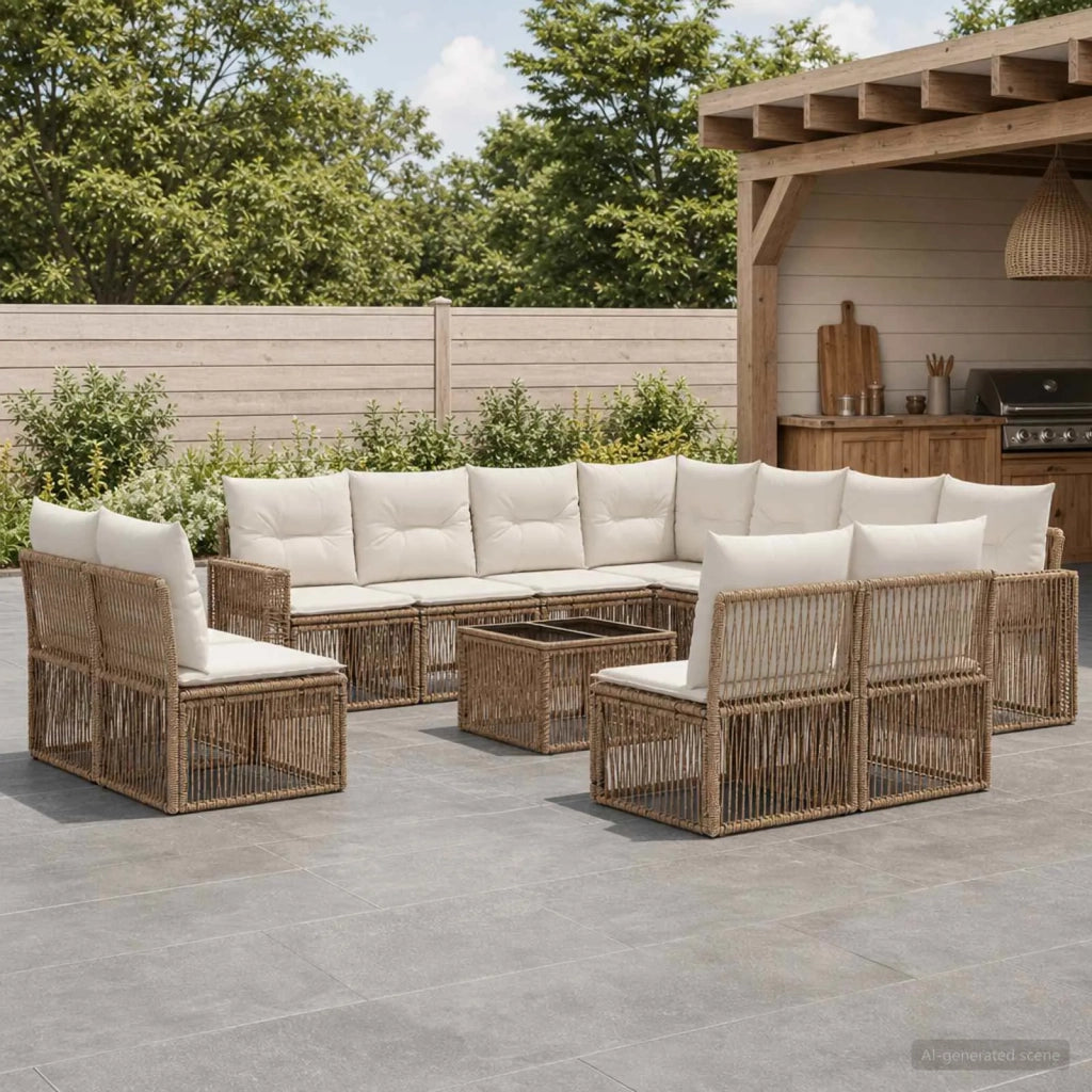 Set Divano da Giardino 12 pz Beige e Bianco Crema polyrattan 3435162