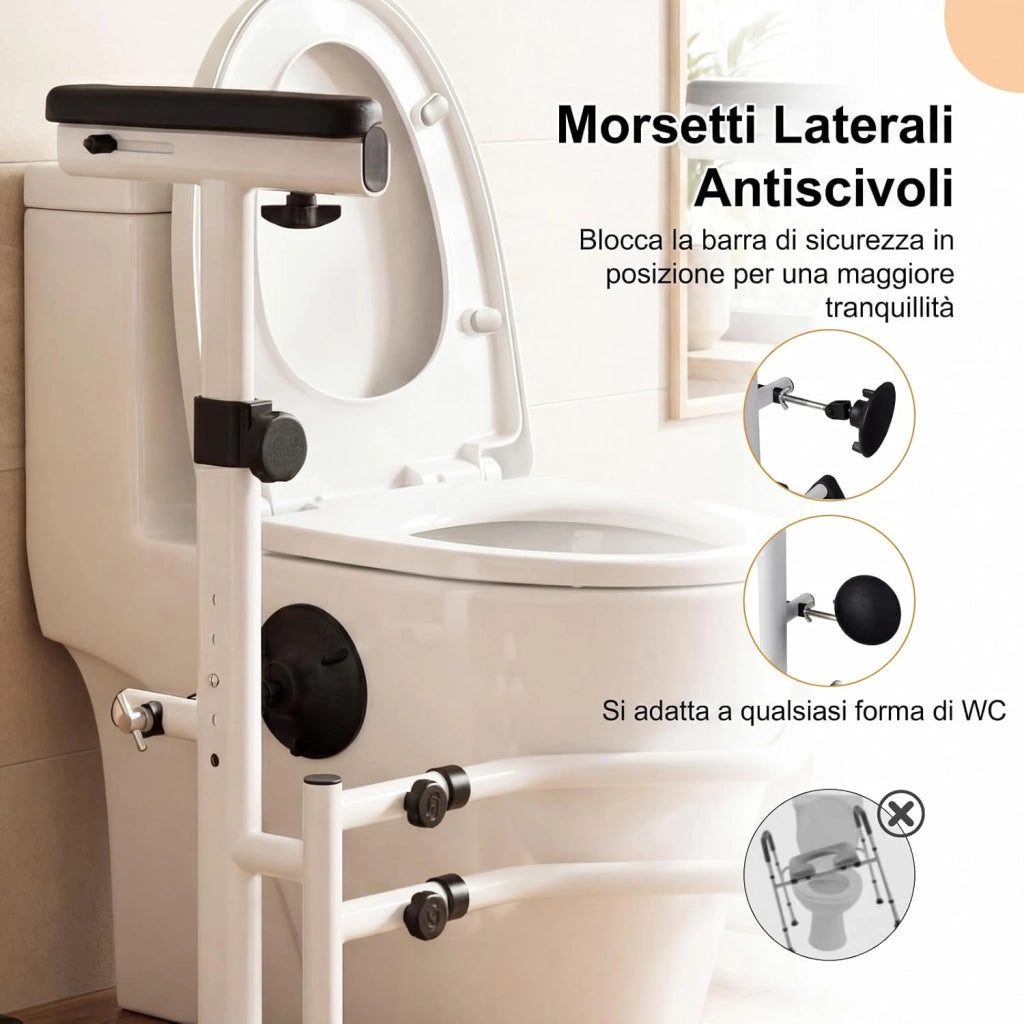 Ringhiera di Sicurezza per WC portata 136 kg, Barra Bagno Altezza e Larghezza Regolabili con Corrimano, Maniglione, Sedile Bagno Antiscivolo per Maggior Parte di WC per Anziani, Donne Incinte
