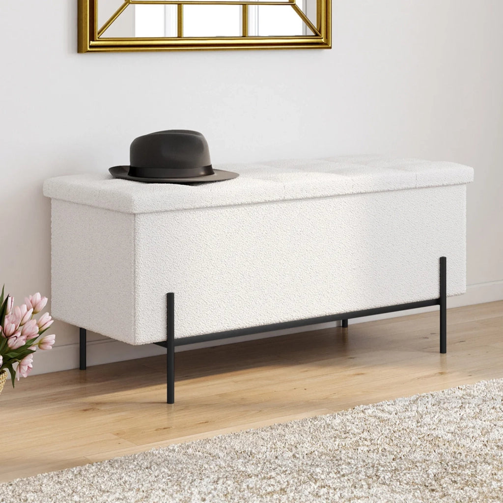 IDMarket - Panca LOUIS con gambe in metallo nero 100 cm tessuto spugna bianca