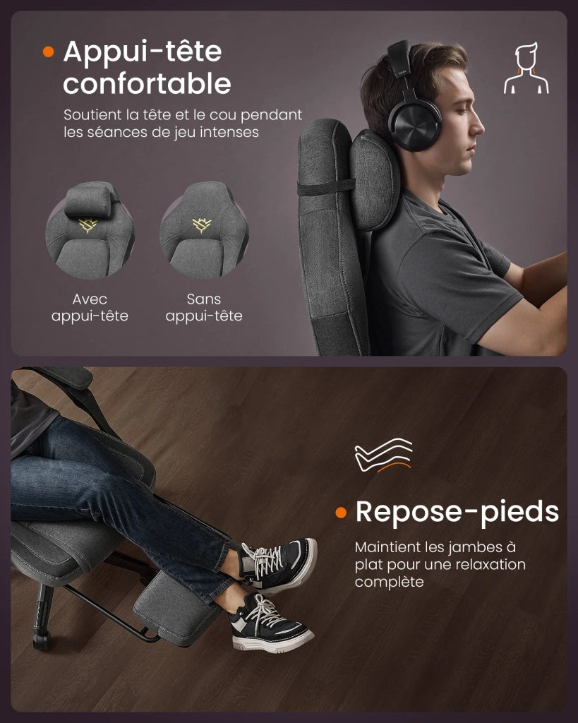 Sedia da gaming sedia da ufficio ergonomica con poggiapiedi sedia da gaming con poggiatesta similpelle altezza regolabile grigio 12_0006074