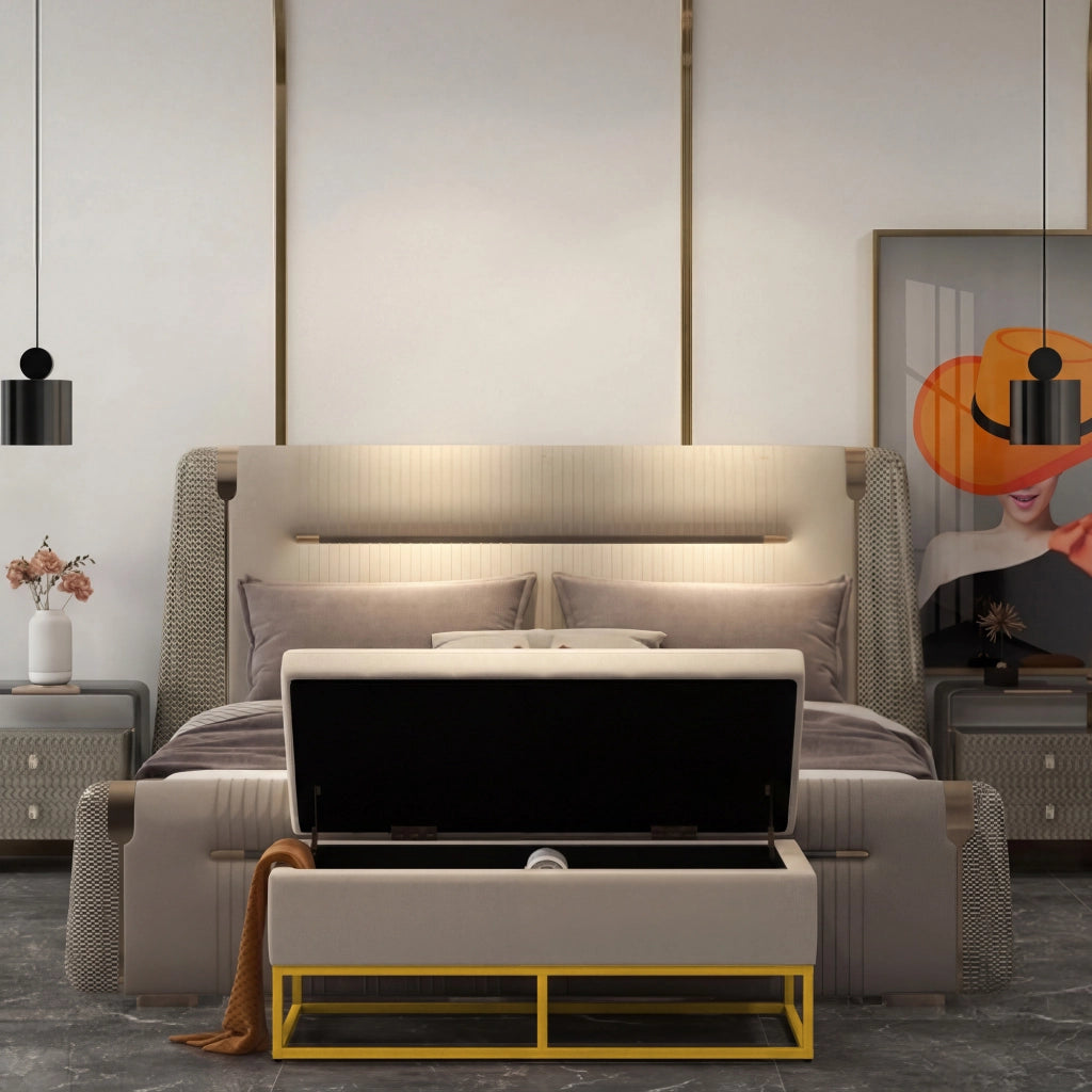 Panca Contenitore con Seduta Imbottita ¨C zephmum ¨C 110x44x49 cm, Beige